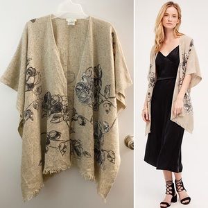Floret appliqué cashmere kimono, Petanu by Pashma, Anthropologie, beige tan